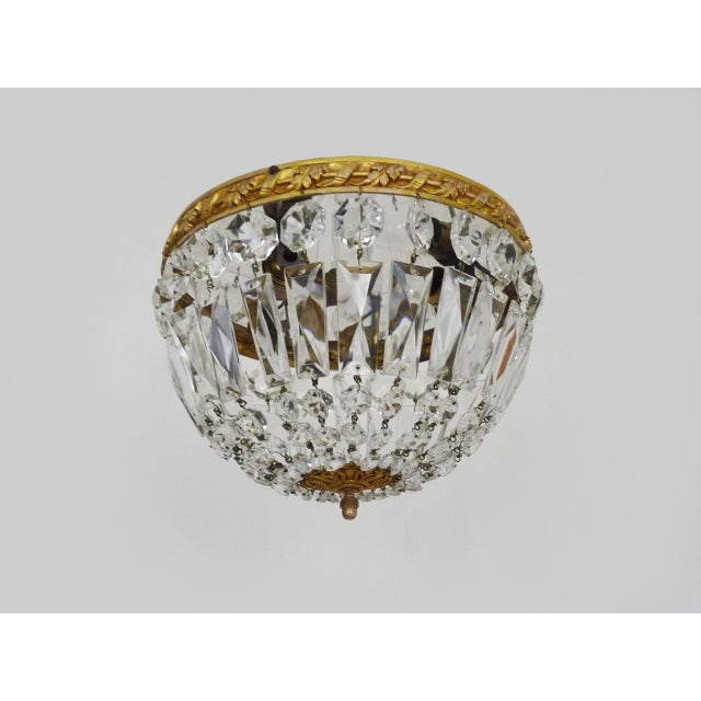 Louis XVI Style Crown-Shaped 3-Light Ceiling Light with Half-Basket of Glass Pendants, 1960s For Sale - Image 4 of 9