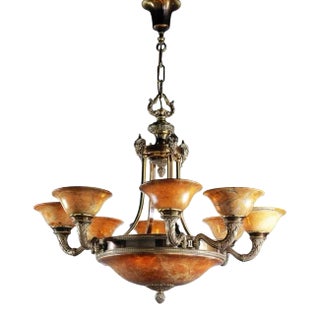 1990s Alabaster 12 Lights Chandelier Made in Spain For Sale