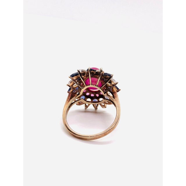 Late 20th Century Bochic “Capri” Vintage Blue Sapphire, Ruby & Rose Cut Topaz 18K Gold & Silver For Sale - Image 5 of 12