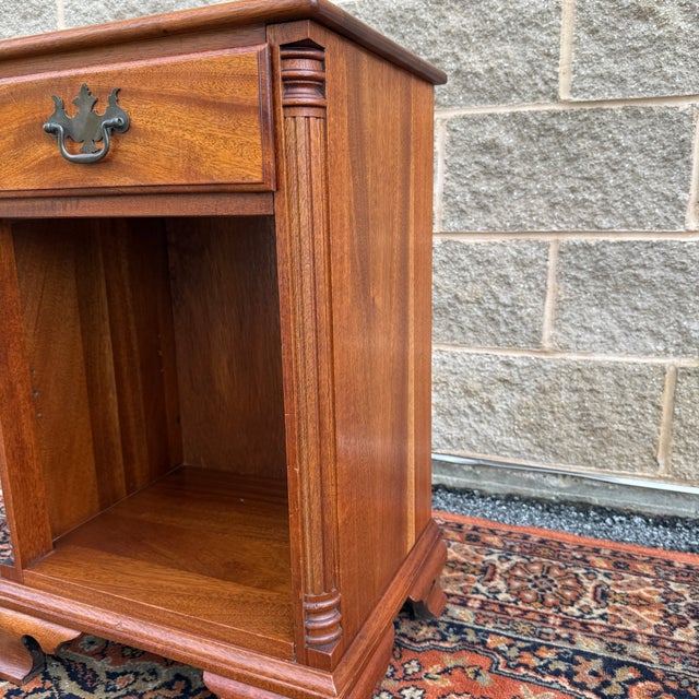Wood Vintage Kling Furniture Chippendale Solid Mahogany Nightstand With Drawer and Open Cabinet For Sale - Image 7 of 16