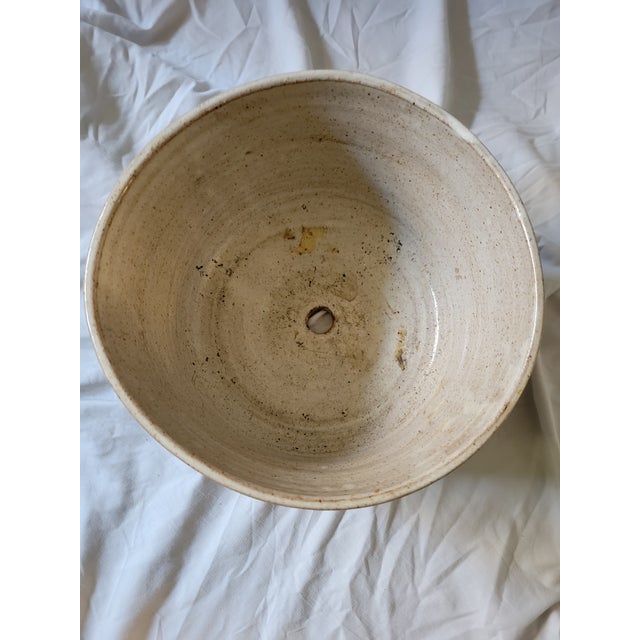 Beige Mid 20th Century Danish Modern Signed Studio Pottery Planter With Pedestal For Sale - Image 8 of 11