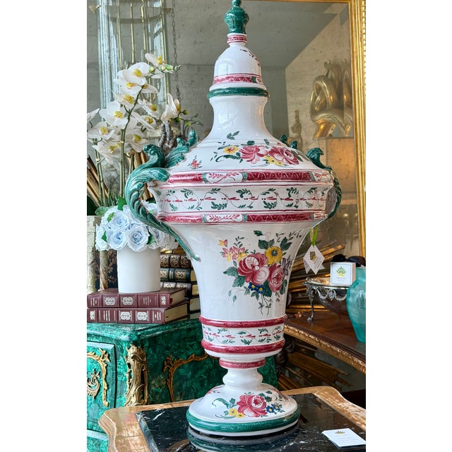 Huge Antique French Faience Pottery Covered Urn. This listing is for one urn but we actually have two available.