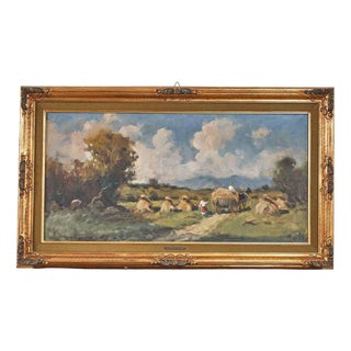 Juan Gress, The Hay Harvest Artwork, 2000s, Oil Painting on Canvas, Framed For Sale