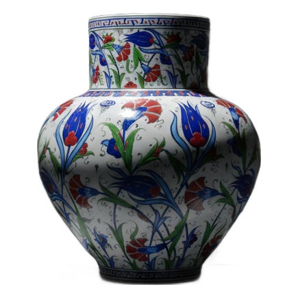 Handmade Ceramic Large Palace Vase (50cm) – Grand Red & Blue Tulip Pattern – Monumental Statement Piece For Sale