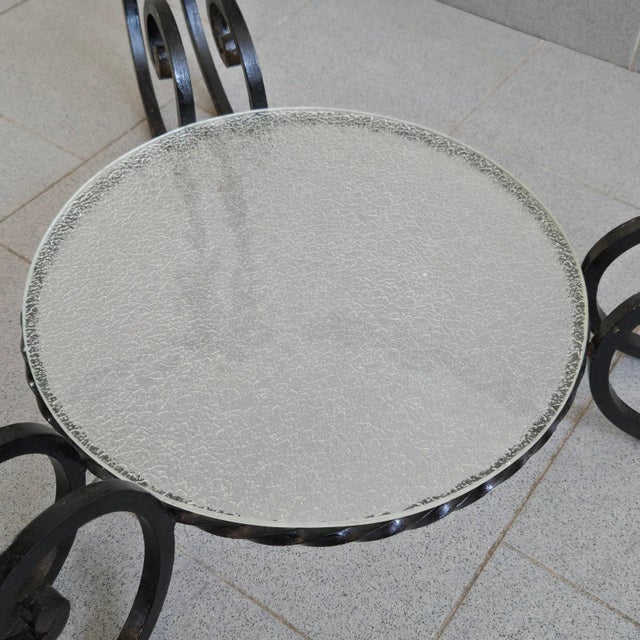 Vintage Side Table in Black Metal and Frosted Glass, 1950s For Sale - Image 6 of 11