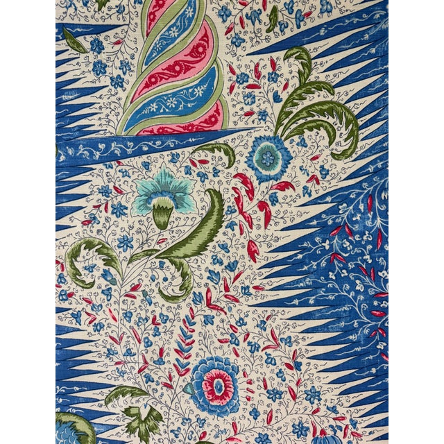 Traditional Quadrille Les Indiennes Multicolor Multi Blue Rouge Greens Fabric 2 Yards For Sale - Image 3 of 4