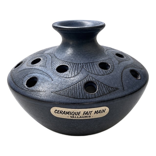 Mid-Century Vallauris Glazed Stoneware Pique Fleurs Vase by Fonck and Mateo, 1960s For Sale