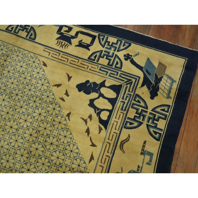 Early 20th Century Yellow Blue Antique Chinese Room Size Rug For Sale - Image 5 of 18