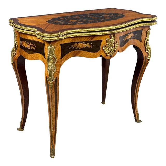 French Napoleon III Game Table with Inlays and Brass Aplications, 1890s For Sale