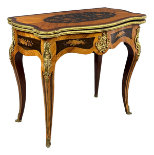 French Napoleon III Game Table with Inlays and Brass Aplications, 1890s