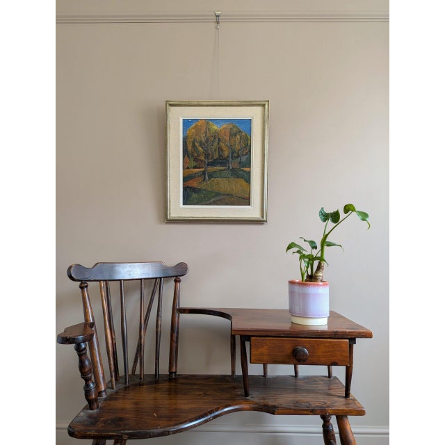 Mid-Century Modern Mid-Century Modern 'Trees in Autumn' Original Expressive Landscape Oil Painting, Framed For Sale - Image 3 of 9