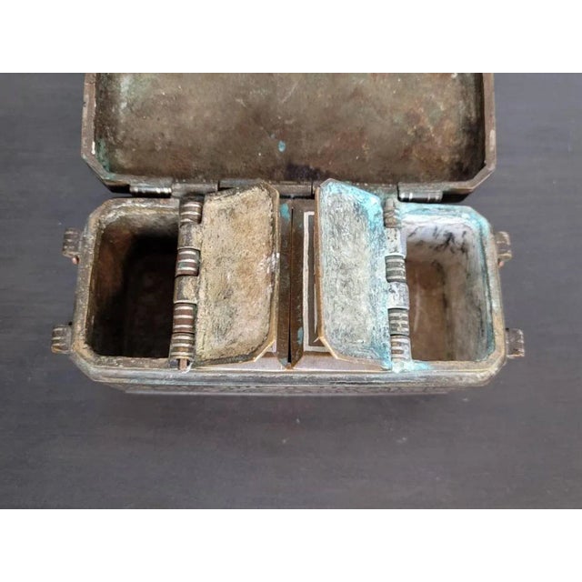 Metal Antique Southeast Asian Maranao Decorative Silver Inlaid Brass Betel Nut Box For Sale - Image 7 of 11