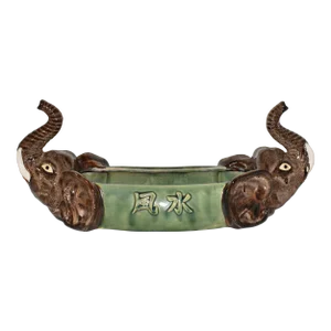 Large Vintage Chinese Double-Headed Elephant Jardiniere Ceramic Feng Shui Planter