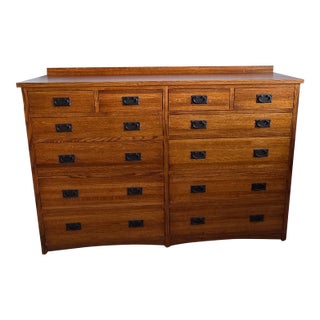 Cedar Lined Mission Oak Chest Dresser & Mirror For Sale