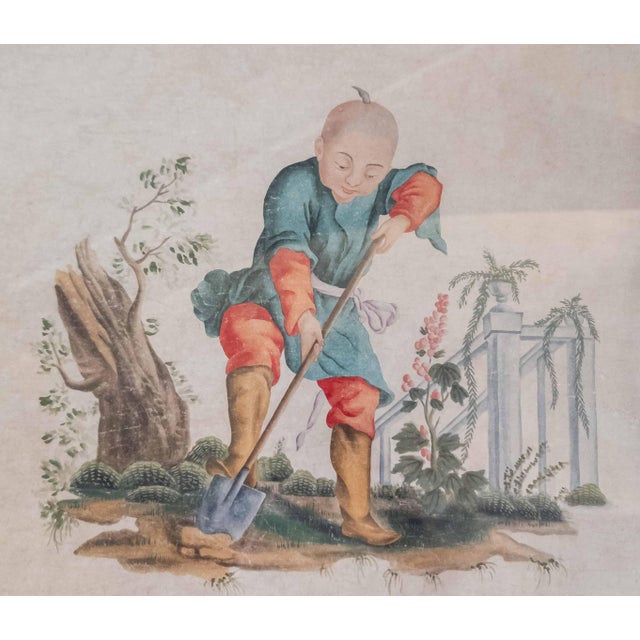 Paper 19th Century French Chinoiserie Chinese Export Style Watercolor Painting For Sale - Image 7 of 18