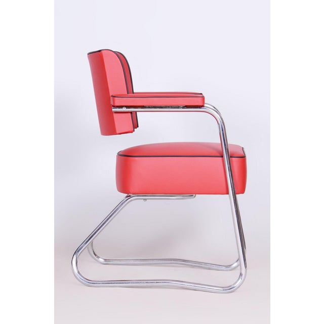 Red German Bauhaus Armchair in Leather attributed to G. Rohde for Mauser, 1930s For Sale - Image 8 of 12