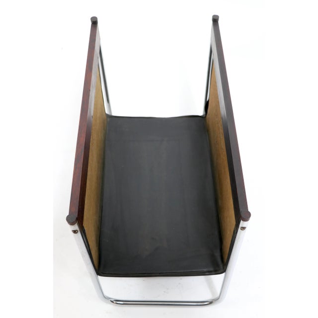 Wood Magazine Rack Catch All in Rosewood Chrome and Vinyl Made in Usa Circa 1970's For Sale - Image 7 of 9