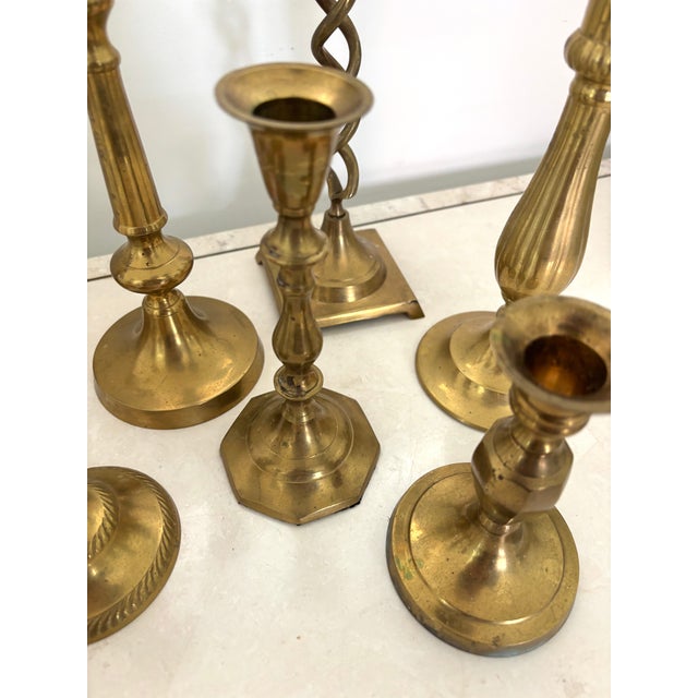 Mid 20th Century Mid 20th Century Assorted Brass Candlestick Holders, Set of 9 For Sale - Image 5 of 7