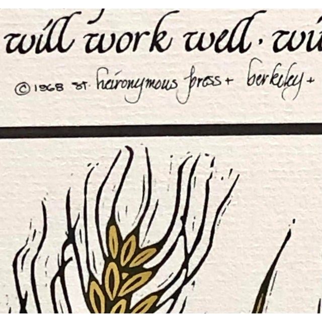 Rye Bread recipe out of print mid century Lino cut by the late David Lance Goines (May 29, 1945 – February 19, 2023). In...