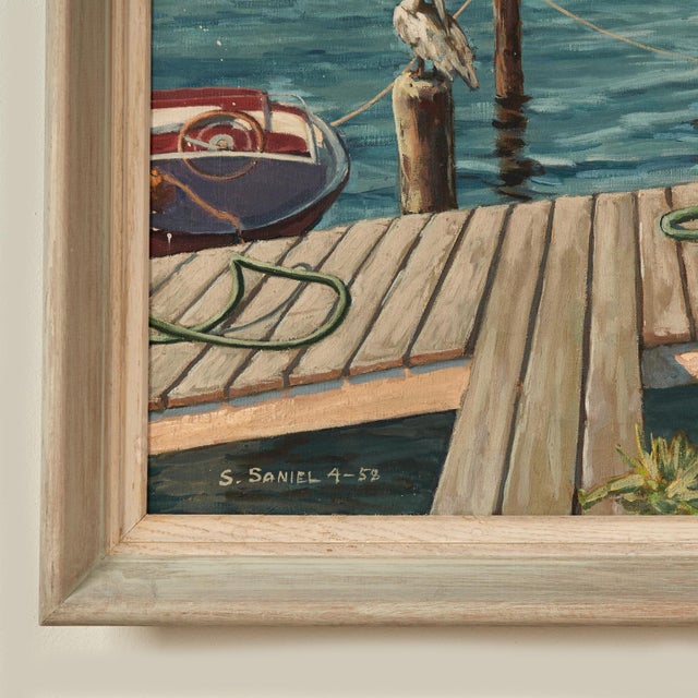 Vintage Painting of a Tropical Boat Dock For Sale In West Palm - Image 6 of 9