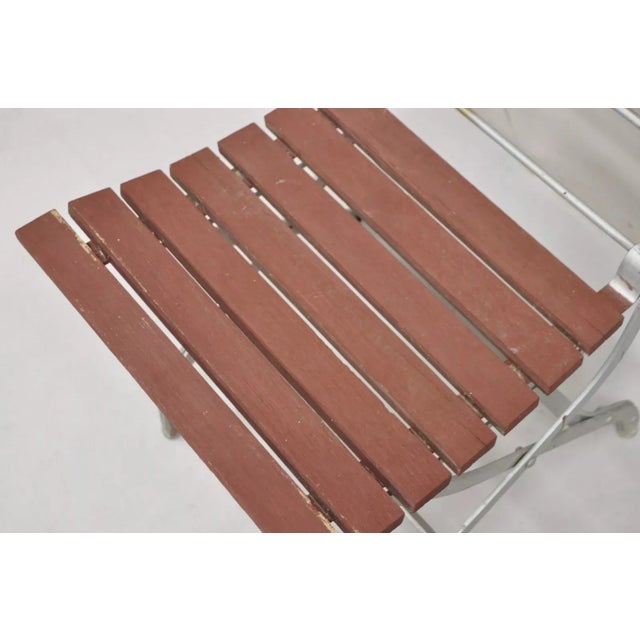 Late 20th Century Late 20th Century French Country Style Wood Slat Iron Frame Folding Garden Chairs - Set of 4 For Sale - Image 5 of 12