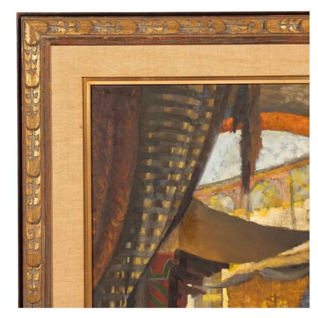 Post Impressionist Jalal Gharbi, Large Orientalist Arab Oil Painting Merchants at the Bazaar Souq Jalal Gharbi, 1963 For Sale - Image 3 of 12