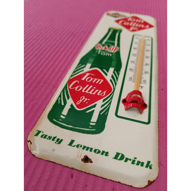 Antique White Premium Vintage Style Tom Collins Jr. Lemon Drink Advertising Thermometer Sign For Sale - Image 8 of 11
