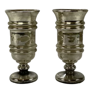 Antique Mercury Glass Footed Cups or Vases - A Pair