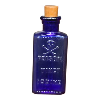 Antique Cobalt Blue Kr-3 Poison Bottle – Skull & Crossbones, Tinct. Iodine For Sale