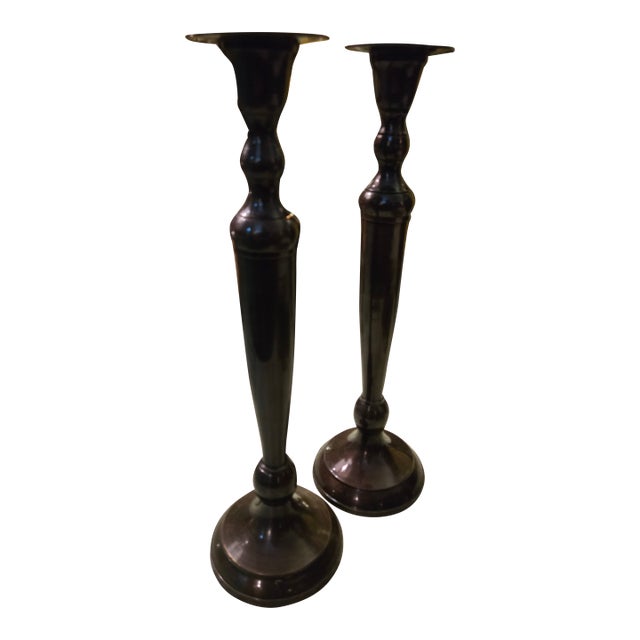 Vintage Metal Candle Stick Candle Holder Set For Sale