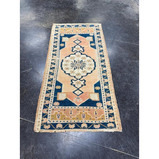 Peach Turkish Mini Rug Oriental Hand Knotted Vintage Rug 1'9" x 3'6" #17465 For Sale - Image 8 of 8