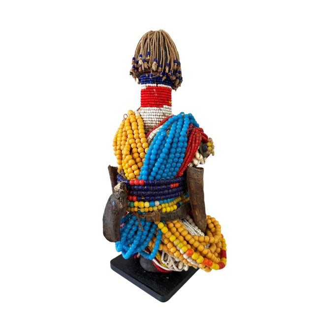 Vintage African Beaded Namji Twin Fertility Dolls Cameroon 12" H W/Wood Stand For Sale In New York - Image 6 of 9