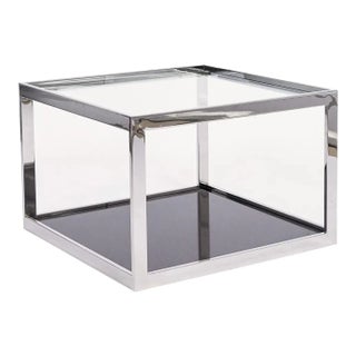 Mid Century Modern Square Glass Chrome & Marble Side Table For Sale