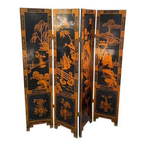 Vintage Chinese Chinoiserie 4-Panel Room Divider / Screen