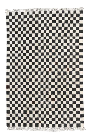 Black and Natural White Checkered Moroccan Wool Rug - 4x6'