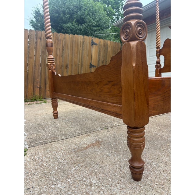 Traditional Oak Queen Size Rope Twist Four Poster Bed Frame For Sale - Image 6 of 12