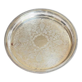 Vintage f.b. Rogers Silver Plate Engraved Floral Gallery Tray 13” For Sale