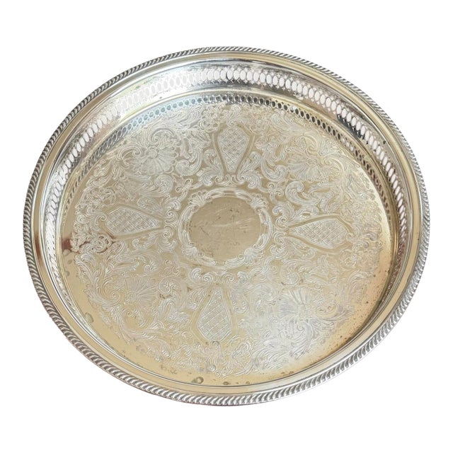 Vintage f.b. Rogers Silver Plate Engraved Floral Gallery Tray 13” For Sale