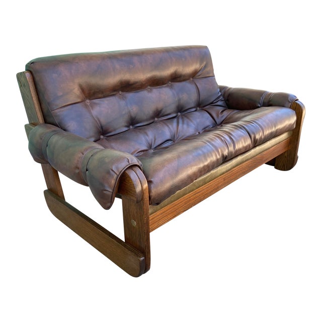 1970s Percival Lafer Style Tufted Leather Loveseat Upholstered Wood Frame Chairish