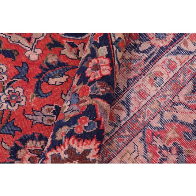 Textile Shabby Chic Persian Kashan Rust/Blue Wool Rug - 9'8'' X 13'4'' For Sale - Image 7 of 10