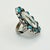1970s Vintage Southwestern Dine Navajo Ben Touchine Sterling & Turquoise Cocktail Ring - Size 8.5 For Sale - Image 4 of 12