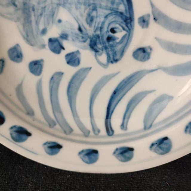 Ceramic Chinese Ceramic Plate,Blue and White Porcelain Plate Hand Painted Fish Pattern For Sale - Image 7 of 11