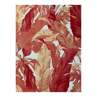 Thibaut Travelers Palm in Pink and Coral Linen Blend Fabric 1 6/8 Yards For Sale