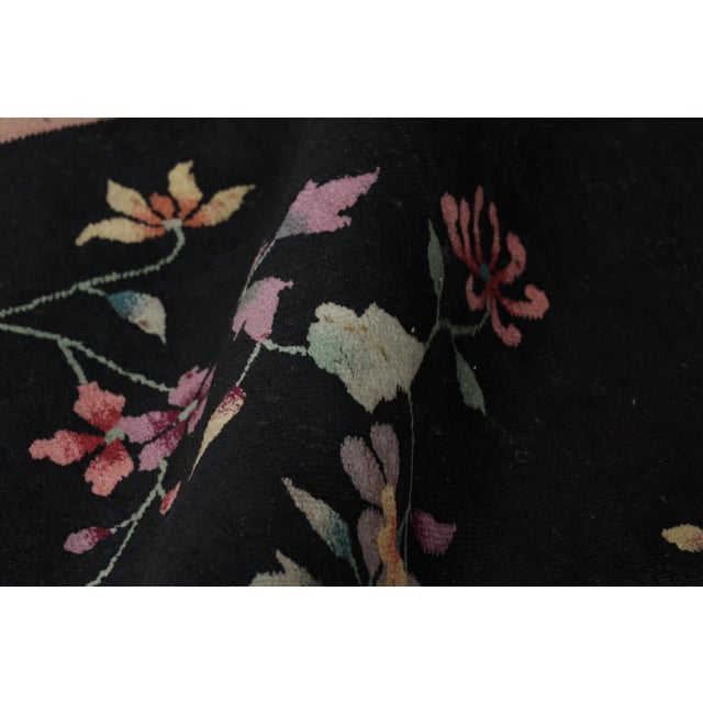 Red Vintage Chinese Art Deco Rug in Red and Black With Floral Patterns - Rug & Kilim For Sale - Image 8 of 9
