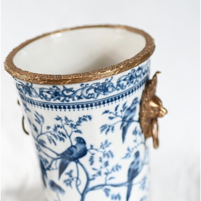 Blue and White Chinoiserie Porcelain Urns, Set of 2 For Sale - Image 5 of 9