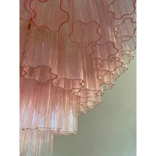 Pink murano glass “tronchi”flush mount. 5 levels of glass in venini style decorated in pink that give a touch of...