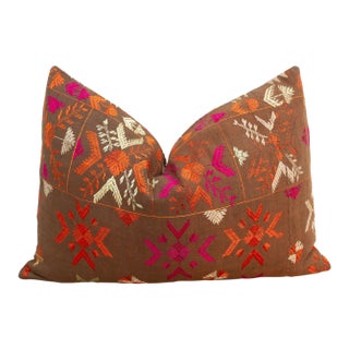 Faridkot Folk, Antique Phulkari Lumbar Pillow Cover For Sale