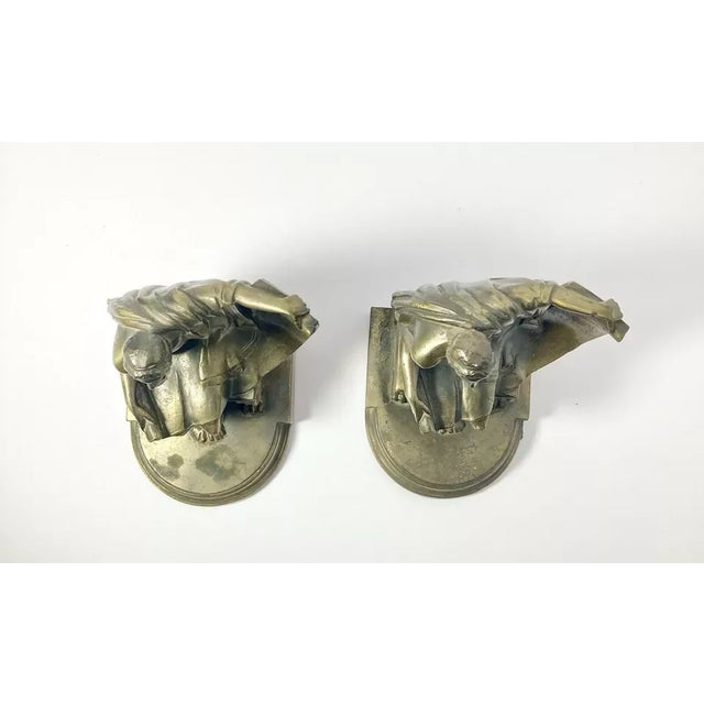 1920s 1920s John Ruhl Pair of Bronze Neoclassical Revival Roman Scroll Scribe Bookends For Sale - Image 5 of 8