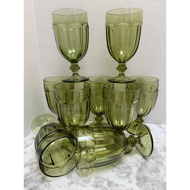 Vintage Set of Ribbed Green Glass Goblets, Set of Nine For Sale In Sacramento - Image 6 of 8