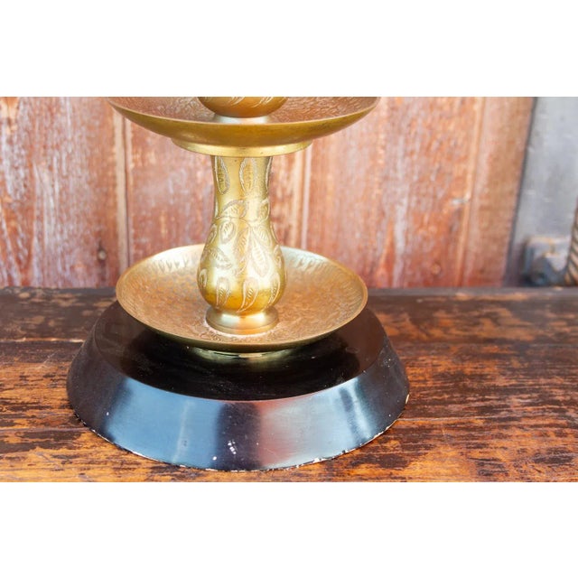 Mid 20th Century Mid 20th Century Royal Kashmiri Engraved Brass Lamp For Sale - Image 5 of 12